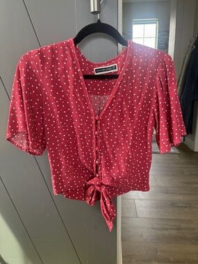 Abercrombie & Fitch Red Polka Dot Tie-Front Blouse